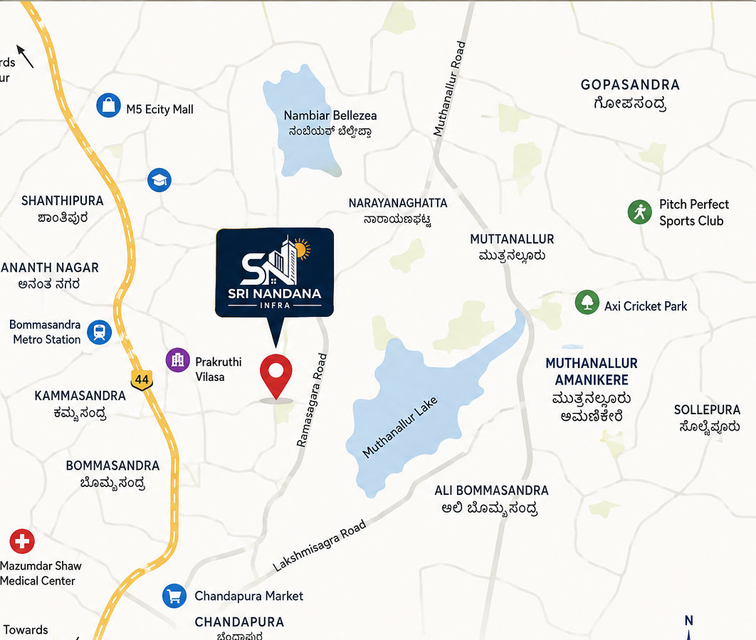 Location map for Sri Nandana Signature at Ananth Nagar, Electronic City